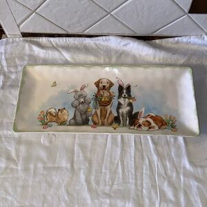 Like new Pier 1 Park Avenue Puppies Ceramic 14x6 easter Serving Tray Platter